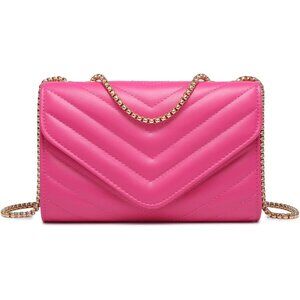 ⚡ Women's Pink Stylish Evening Clutch Chain Shoulder Strap Crossbody Bag
